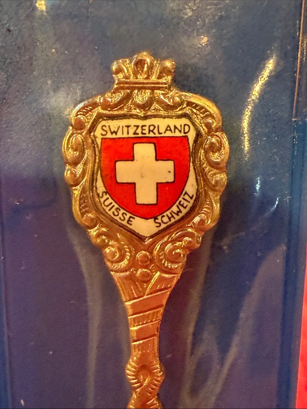 Switzerland Crest Decorative Silver Spoon - Red Accent